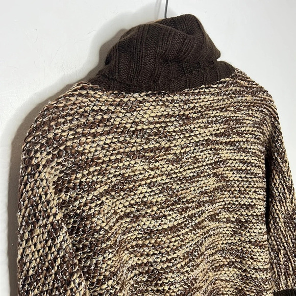 RYU Cowl Neck Dolman Batwing Sleeve Metallic Weave Brown & Tan Boho Knit Sweater - Picture 8 of 12